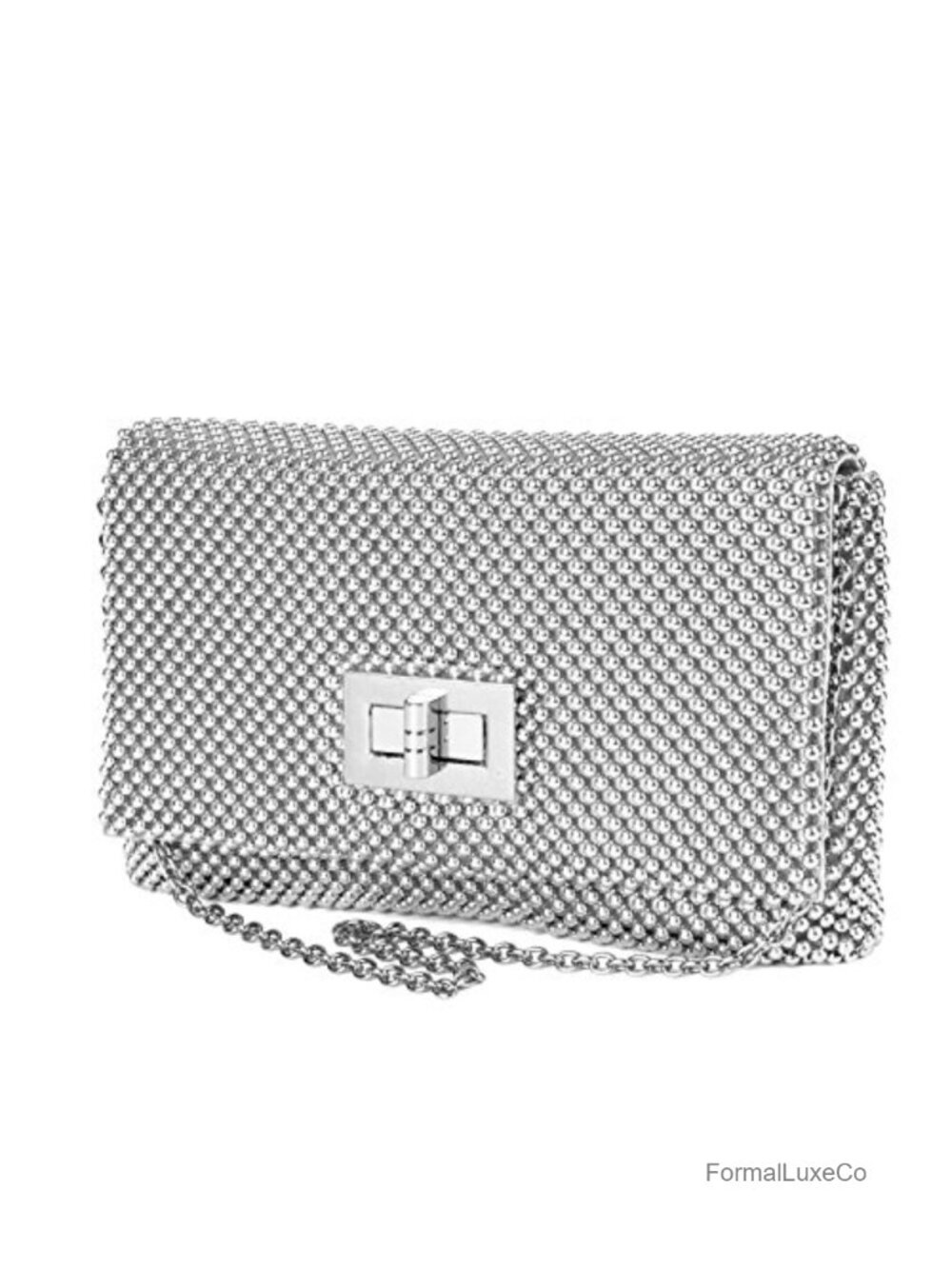 Sparkly Mesh Evening Clutch with Removable Chain Strap Turn Lock